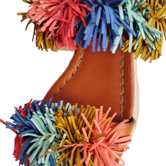 American Eagle Outfitters Brown Espadrille Sandals with Multicolor Pom Poms - Picture 4 of 12